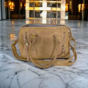 Large Bold Yellow Steve Madden Shoulder Bag with Blue and White Striped Lining